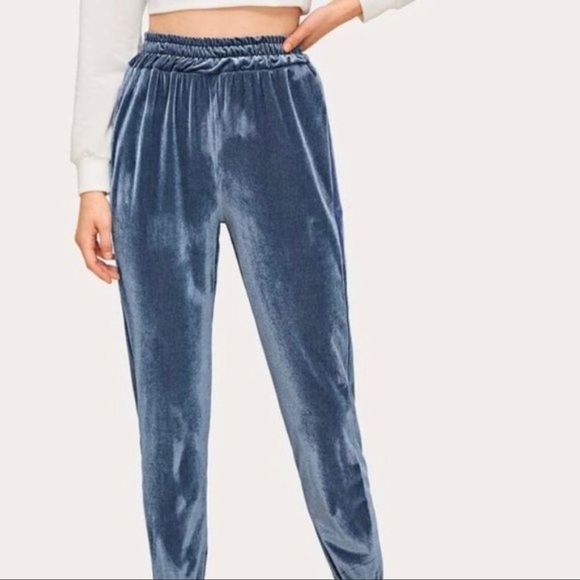 Bobi Velvet Lounge Jogger Velvet Velour Casual Elastic Waist Pants Blue Small - Picture 1 of 5